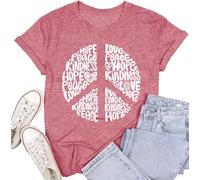 Cutesong Equality Shirts for Women Human Right Shirt Peace Sign Tshirt Hippie Tee Pink
