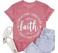 Cutesong Women Christian Shirt Faith Letter Printed Short Sleeve Casual Bible Verse Tee Shirt