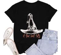 Cutesong Womens Halloween Witch Shirt If the Hat Fits Party Tee Tops | Perfect for Halloween parties, costume events, or casual wear. Fun, eye-catching witch tee.