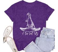Cutesong Womens Halloween Witch Shirt If the Hat Fits Party Tee Tops | Perfect for Halloween parties, costume events, or casual wear. Fun, eye-catching witch tee.
