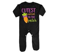 Cutest Carrot in The Patch Statement Baby Romper Jumpsuit with feet, 0-3 Months, Black