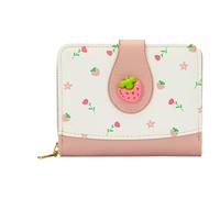 Cutest Fruit Prints Wallet, Card Slots Small Wallet with Zipper, Kawaii PU Leather Purse, Cute Aesthetic Card Holder, Teen Girl Gift for Birthday, Christmas (Pink)