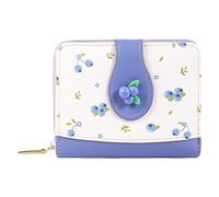 Cutest Fruit Prints Wallet, Card Slots Small Wallet with Zipper, Kawaii PU Leather Purse, Cute Aesthetic Card Holder, Teen Girl Gift for Birthday, Christmas (Blue)