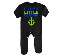 Cutest Little Captain (Anchor Style) Baby Romper Jumpsuit with feet, 3-6 Months, Black