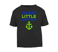 Cutest Little Captain (Anchor Style) Short Sleeve Cotton Toddler t Shirt, 3-4 Years, Black