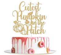 Cutest Pumpkin in the Patch Cake Topper, Little Pumpkin Baby Shower Cake Decorations, Fall Theme Baby's 1st Birthday Decorations, Gold Glitter