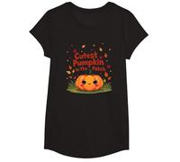 Cutest Pumpkin in The Patch Fall Harvest Kids Kawaii T-Shirt, Girls, Black, Medium