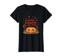 Cutest Pumpkin in The Patch Fall Harvest Kids Kawaii T-Shirt, Women, Black, XS