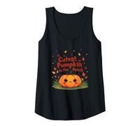 Cutest Pumpkin in The Patch Fall Harvest Kids Kawaii Tank Top, Women, Black, L