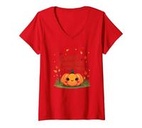 Cutest Pumpkin in The Patch Fall Harvest Kids Kawaii V-Neck T-Shirt, Women, Red, S