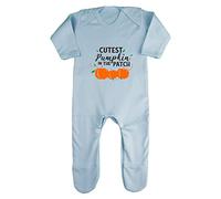 Cutest Pumpkin in The Patch [HALLO19] Baby Romper Jumpsuit with feet, 6-12 Months, Pastel Blue