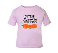 Cutest Pumpkin in The Patch [HALLO19] Short Sleeve Cotton Toddler t Shirt, 1-2 Years, Pastel Pink