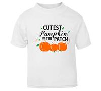Cutest Pumpkin in The Patch [HALLO19] Short Sleeve Cotton Toddler t Shirt, 1-2 Years, White
