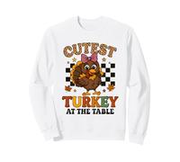 Cutest Turkey at the Table Leopard Bow Thanksgiving for Kids Sweatshirt