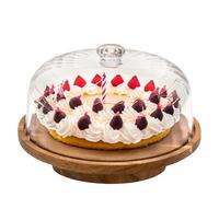 Cutesun Wooden Cake Stand with Turntable Base, Cake Display Tray for Kitchen, Birthday Parties, Weddings, Baking Gifts, Acacia Wood Cake Decoration with Cover
