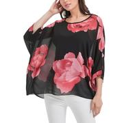 CuteSwan Women Bohemian Floral Printed Blouse Loose Batwing Sleeve Plus Sheer Chiffon Oversize Tunic Tops Top