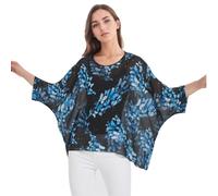 CuteSwan Women Bohemian Floral Printed Blouse Loose Batwing Sleeve Plus Sheer Chiffon Oversize Tunic Tops Top