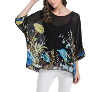 CuteSwan Women Bohemian Floral Printed Blouse Loose Batwing Sleeve Plus Sheer Chiffon Oversize Tunic Tops Top