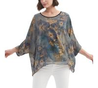 CuteSwan Women Bohemian Floral Printed Blouse Loose Batwing Sleeve Plus Sheer Chiffon Oversize Tunic Tops Top