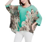 CuteSwan Women Bohemian Floral Printed Blouse Loose Batwing Sleeve Plus Sheer Chiffon Oversize Tunic Tops Top