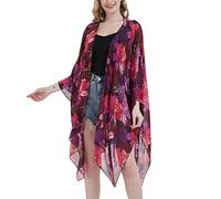 CuteSwan Women's Floral Print Chiffon Kimono Cardigan Loose Cover Up Casual Long Boho Sheer Cardigans
