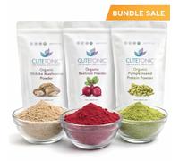 Cutetonic Organic Plant Power Bundle: Pumpkin Seed Protein, Beetroot & Shiitake Mushroom Powder - Vegan Superfood Trio for Energy & Immunity