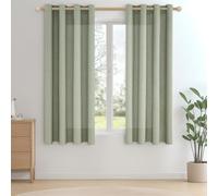 CUTEWIND Extra Long Curtains and Curtains Linen Sage Green Semi-Transparent Bedroom Curtains with Eyelets Set of 2 Linen Look Living Room 137 cm Long 140 cm Wide Curtain Country House