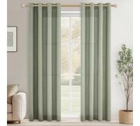 CUTEWIND Linen Look Sage Green Semi-Transparent Curtains Scarves 2 Set with Eyelets for Living Room, 225 cm Long, 140 cm Wide, Linen Curtains Children's Room, Bedroom Curtains, Living Room