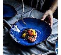 Cutfouwe Blue Irregular Dinner Plates Modern Curve Plate Ceramic Dinner Plates for Pasta Salad Cereal Soup Smooth Glazed Serving Plates Microwave & Dishwasher Safe Scratch Resistant,Set of 4