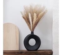 Cutfouwe Ceramic Vase For Pampas Grass, Donut Vase Black, Modern Creative Decoration Vase, Dry Flowers Flower Vase, Handmade Vase Round With Hole For Home Office Decoration,M