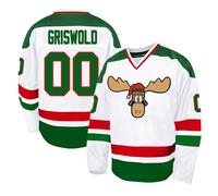 Cuthbert #00 Griswold Movie Ice Hockey Jersey Men's Christmas S-3XL Vacation Stitched Shirts, White R, 3XL