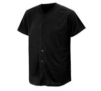 CUTHBERT Solid Baseball Jersey Shirt for Men and Women, Plain Casual Short Sleeves Button Down T-Shirt, New Black, XXL