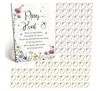CUTHLLOW Ring Hunter Wedding Shower Game Signs with Rings, Daisies Flowers Funny Wooden Game Sign and 100 PCS Metal Fake Rings for Bridal Shower Game Winner Gifts, Engagement Party Supplies