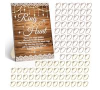 CUTHLLOW Ring Hunter Wedding Shower Game Signs with Rings, Lace and Light Strips Funny Wooden Game Sign & 100 PCS Metal Fake Rings for Bridal Shower Game Winner Gifts, Engagement Party Supplies