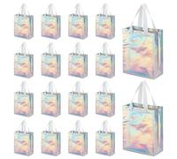 CUTHOLLOW 18 Pcs Iridescent Reusable Gift Bags with Handles for Party Favor, Bulk Non-woven Party Goodie Bags with Sturdy Base - Small Medium Christmas Birthday Wedding Gift Bags for Women Girls