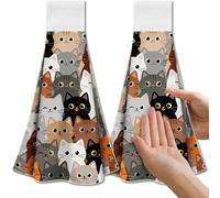 CUTHOLLOW 2 Pcs Kittens all over the place Hanging Kitchen Towels with Loop