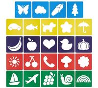 CUTHOLLOW 24 PCS Painting Stencils Sets, 20cm Reusable & Washable Plastic Drawing Template Sidewalk Chalk Art Stencils Kit with Animals Fruit Plant Themed Primary Shape for Craft Room Wall Paper
