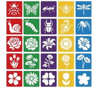 CUTHOLLOW 25 PCS Painting Stencils Sets, 20cm Reusable Washable Plastic Drawing Template Sidewalk Chalk Art Stencils Kit with Flowers and Insects Themed Primary Shape for Craft Room Wall Paper