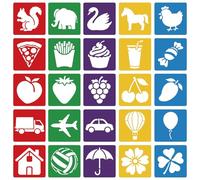 CUTHOLLOW 25PCS Animals and Food Painting Shape Stencils Sets - 8 Inch Reusable&Washable Drawing Template, Different Primary Themed Sidewalk Chalk Art Stencils Kit for Craft Room Wall Paper