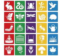 CUTHOLLOW 25PCS Garden Animals Painting Shape Stencils Sets - 8 Inch Reusable&Washable Drawing Template, Different Primary Themed Sidewalk Chalk Art Stencils Kit for Craft Room Wall Paper