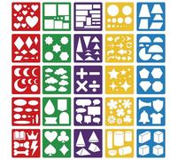 CUTHOLLOW 25PCS Geometric Elements Painting Shape Stencils Sets - 8 Inch Reusable&Washable Drawing Template, Different Primary Themed Sidewalk Chalk Art Stencils Kit for Craft Room Wall Paper