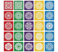 CUTHOLLOW 25PCS Mandala Painting Shape Stencils Sets - 8 Inch Reusable&Washable Drawing Template, Different Primary Themed Sidewalk Chalk Art Stencils Kit for Craft Room Wall Paper