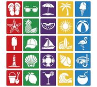 CUTHOLLOW 25PCS Summer Beach Painting Shape Stencils Sets - 8 Inch Reusable&Washable Drawing Template, Different Primary Themed Sidewalk Chalk Art Stencils Kit for Craft Room Wall Paper