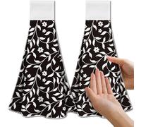 CUTHOLLOW 2PCS Black and White Flowers Tea Towels for Kitchen with Loop, 31.5x43.5cm Soft Super Absorbent Microfiber Decorative Hanging Dish Towel, Tea, Coffee Towel for Kitchen Bathroom Oven Handle