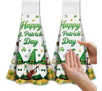 CUTHOLLOW 2PCS Gnomes and Shamrocks Tea Towels for Kitchen with Loop, 31.5x43.5cm Soft Super Absorbent Microfiber Decorative Hanging Dish Towel, Coffee Towel for St. Patrick's Day Kitchen Bathroom