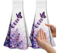 CUTHOLLOW 2Pcs Purple Lavender Flower Tea Towels for Kitchen with Loop, 31.5x43.5cm Soft Super Absorbent Microfiber Decorative Hanging Dish Towel, Tea, Coffee Towel for Kitchen Bathroom Oven Handle