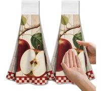 CUTHOLLOW 2Pcs Retro Apples Tea Towels for Kitchen with Loop, 31.5x43.5cm Soft Super Absorbent Microfiber Decorative Hanging Dish Towel, Tea, Coffee Towel for Kitchen Bathroom Oven Handle
