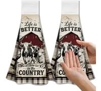 CUTHOLLOW 2PCS Sketch Farm Tea Towels for Kitchen with Loop, 31.5x43.5cm Soft Absorbent Microfiber Decorative Hanging Dish Towel, Tea, Coffee Towel for Kitchen Bathroom Oven Handle