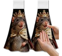 CUTHOLLOW 2PCS Vintage Rat King Tea Towels for Kitchen with Loop, 31.5x43.5cm Soft Super Absorbent Microfiber Decorative Hanging Dish Towel, Tea, Coffee Towel for Kitchen Bathroom Oven Handle