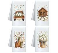 CUTHOLLOW 4Pcs Car and Cottage with Plant Kitchen Towels Cute Tea Towels